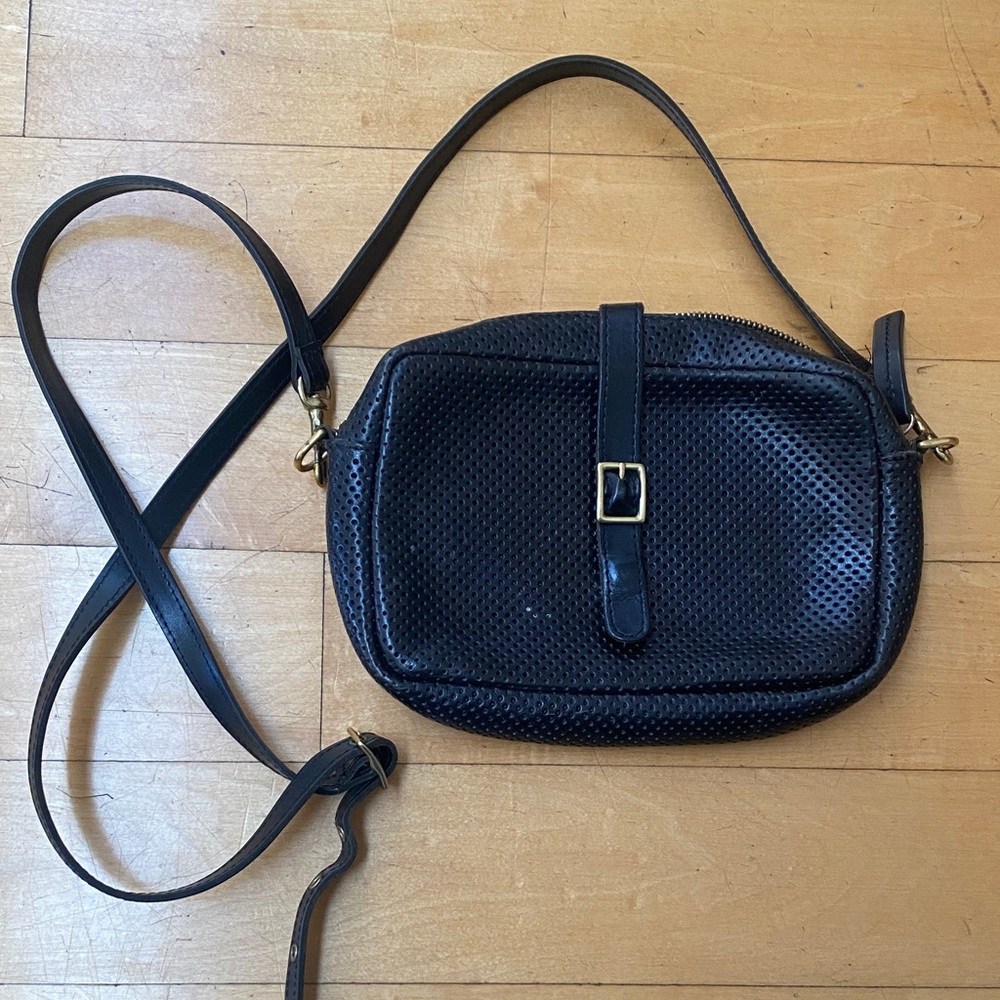 Clare V, Classic Black Perforated Leather Crossbody Bag. Used